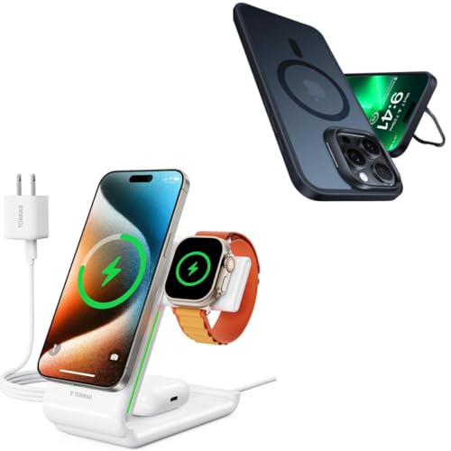 TORRAS 3 in 1 Charging Station Plus iPhone 15 Pro Max Magnetic case