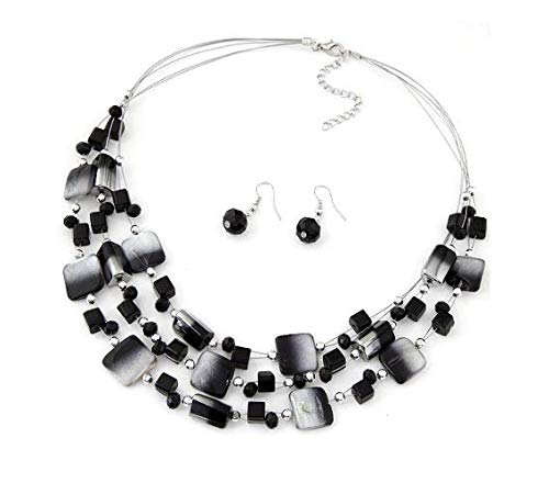 GirlZ! Black and White Bohemian Multi-Layer Square Beaded Gem Crystal Necklace for Women (B07YHBS8L3) Amazon Price History, Amazon Price Tracker