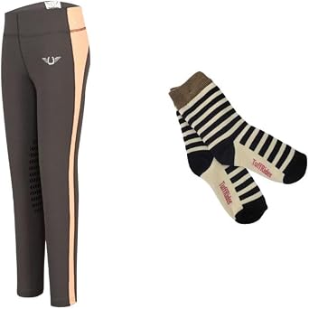 TuffRider Childrens Ventilated Schooling Riding Tights with Free Assorted Striped Socks
