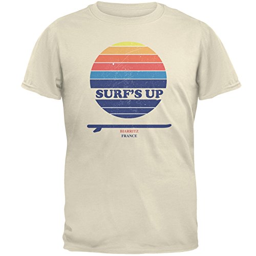 Old Glory Surf's Up Biarritz France Natural Adult T-Shirt - X-Large Off-White