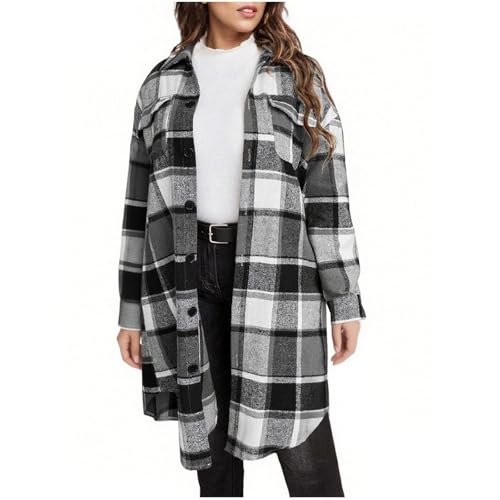Chemise à carreaux en flanelle femme coupe surdimensionnée à boutons