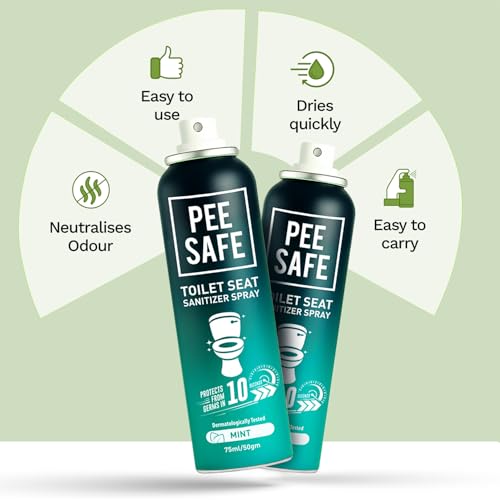 Pee Safe Toilet Seat Sanitizer Spray (75ml - Pack Of 2) - Mint| Reduces The Risk Of UTI & Other Infections | Protects From 99.9% Germs & Travel Friendly | Anti Odour, Deodorizer