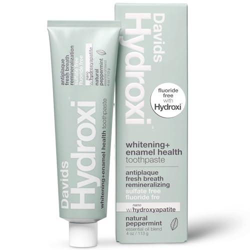 Davids Hydroxi Fluoride Free Nano Hydroxyapatite Whitening + Enamel Health Toothpaste, Antiplaque, Fresh Breath, Remineralizing, SLS Free, Natural Peppermint, 4 oz, Made in USA