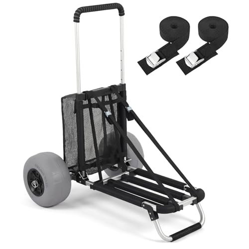 Sekey Beach Wagon with 12' Big Wheels for Sand, Heavy Duty Collapsible Beach Cart with Balloon Tires, Foldable Utility Sand Wagon for Outdoor Camping, Fishing & Groceries.Black