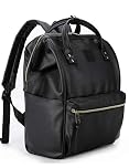 Kah&Kee Leather Laptop Backpack for Women, 14-15 Inch Professional Work Bag, Water-Resistant Vegan Leather Doctor Bag Backpack for Teacher, Nurse & Travel, Fits MacBook Pro 15 (Black,Medium)