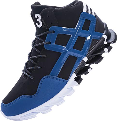 Joomra Mens Tennis Shoes Leather Lace up High Mid Top Size 9.5 Leather Trending Street Jogging Daily Trainer Basketball Fashion Sneakers Blue 44