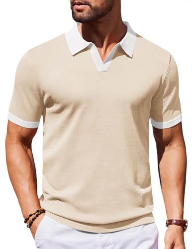 Image of COOFANDY Men's V Neck Short Sleeve Stretch Knit Polo Shirt