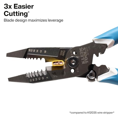 Image of Klein Tools K12075 Heavy-Duty Wire Stripper, Slim-Forged Design, Self-Opening Wire Stripping Tool, Electrical Pliers with Shear Cutter, Cable Stripper Tool