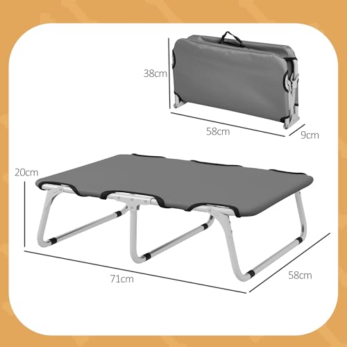 PawHut Hundeliege Outdoor, klappbar Erhöhte Haustierliege mit Stahlrahmen, Kühlendes Haustierbett für kleine Hunde, Hundebett für Draußen Camping, Grau, 71 x 58 x 20 cm