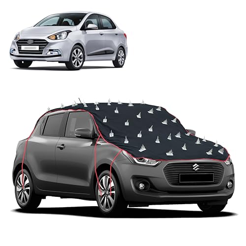 Image of Dog Protection Spike Car Cover for Hyundai Xcent Bonnet to Roof Easy Installation with 4 Elastic Hook Strap | Anti-Scratch Soft Cotton Inner | Complete Protection from Street Dogs & Monkeys