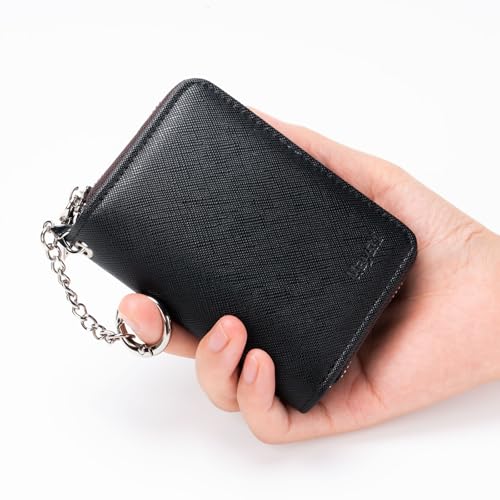 Mayski Stylish Zipper Credit Card Holder for Women, Compact Accordion Wallet with Keychain, Perfect for Business and ID Cards, Black - Image 4