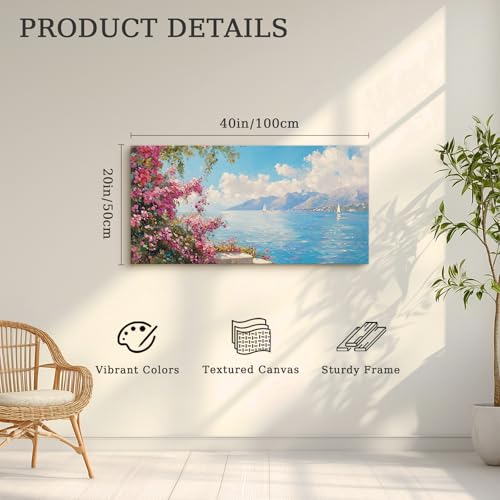 crmotu Large Landscape Wall Art, Coastal Wall Art, Wildflower Wall Decor, Mountain Lake Canvas Painting, Vibrant Pictures Wall Decor Living Room, Kitchen Art Prints, Home Peaceful Decoration 20x40inch