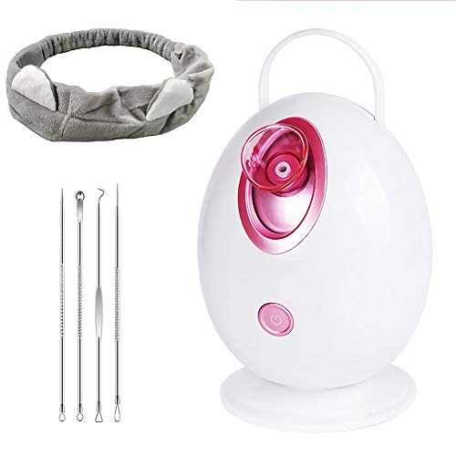 YIVIYAR 4 in 1 Nano Ionic Facial Steamer, Warm Mist Face Humidifier, Sauna Home SPA Quality Facial Steamer for Women with Free 4 Pieces Blackhead Remover Kit and Hair Band(Egg Shape, Pink)