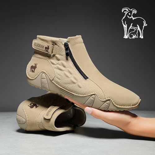 Men's Causal Fashion Ankle Chukka Boots Comfort Round Toe Alligator Printed Fur Lined Non Slip Side Zip Boots Outdoor High Top Driving Walking Shoes3