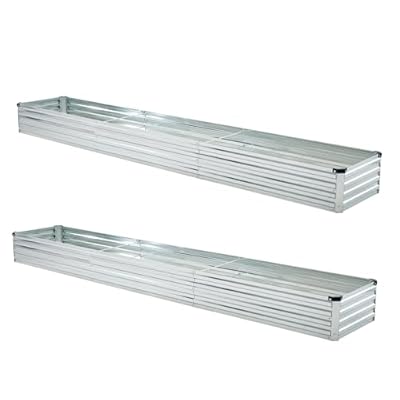 zunatu 10x2x1ft(2 Pack) Galvanized Raised Garden Bed,Outdoor Planter Box Metal Patio Kit Planting Bed for Vegetables Flowers and Succulents,Silver