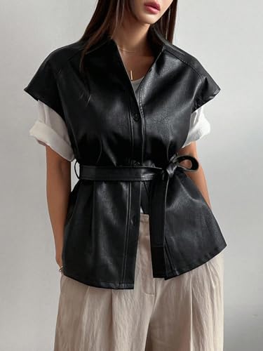 Trendy Black PU Leather Casual Jacket for Women - X-Large Size, Perfect for Fall & Winter - Image 6