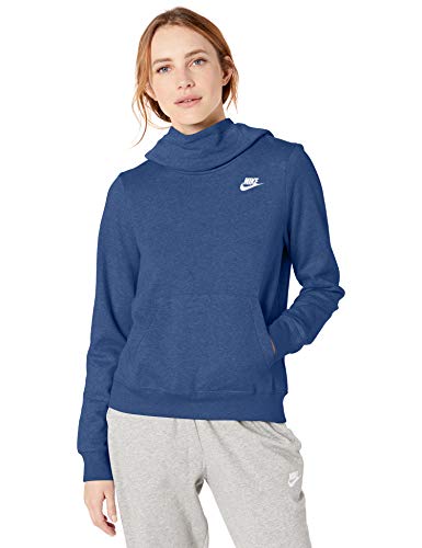 Nike Women's NSW Fleece Hoodie Varsity, Mystic Navy/White, Medium