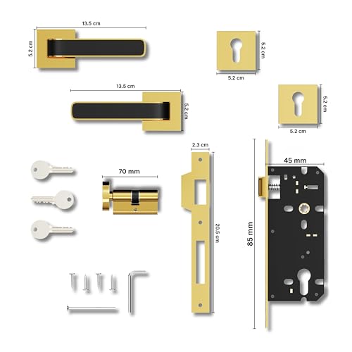 Image of GLOXY Premium Zinc Door Locks for Main Door, Mortise Door Lock Set with 3 Brass Keys, Bedroom Handle Lock for Home | Gold & Black Finish (2 Years Warranty, Pack of 1)