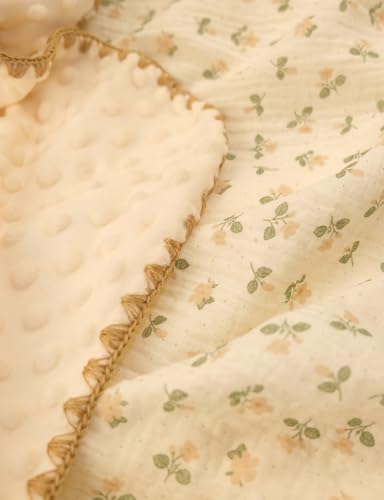 Image of Baby Blanket 40x40 Inches,Muslin Cotton and Minky Dotted Double Layer Soft Receiving Blanket for Newborn Toddler,Petite Floral