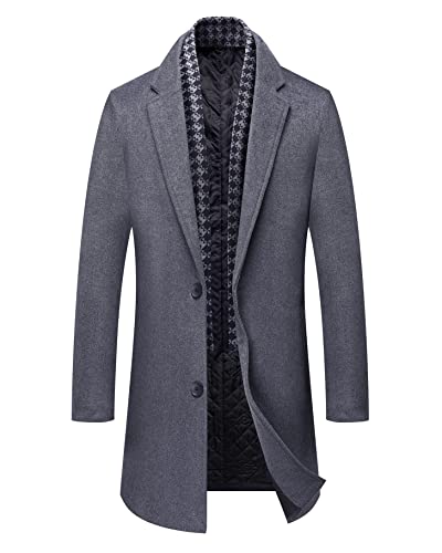 PRIJOUHE Men's Wool Coat Hoodie Long Trench Coat Cotton Casual Woollen Overcoat Jacket