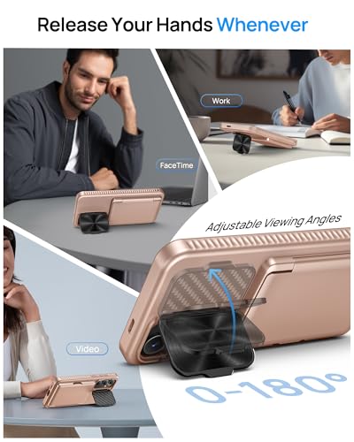 Image of for Samsung Galaxy S25 FE Case with Card Holder & Camera Lens Cover Stand, Military Grade Drop Protection Shockproof Rugged Stand Wallet Protective Phone Case for S25 FE 2025, Rose Gold