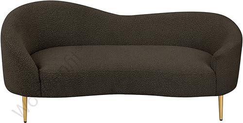 Image of Rosewood Luxury Curved Sofa in Premium Boucle Fabric | Solid Wood Structure | High Density Foam | Sturdy Golden Legs | Comfortable & Stylish Couch for Modern Living Room (Brown, 2 Seater)