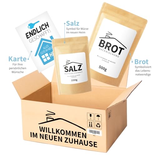 Detox Organica Einzugsgeschenk für Wohnung und Haus, Brot und Salz Geschenk zum Einzug, Traditionelles Einweihungsgeschenk im Mini-Umzugskarton, Mitbringsel zur Einweihung Umzug Hausbau Richtfest