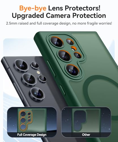 Image of CANSHN Designed for Samsung Galaxy S24 Ultra Case [Full Camera Protection] [Compatible with MagSafe] Translucent Matte Shockproof Protective Phone Cover 6.8 Inch - Deep Green