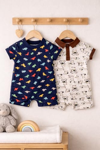Image of TuddyBuddy 100% Cotton Romper /Jumpsuit /Bodysuit Set for Baby (Pack of 2 Playsuits)