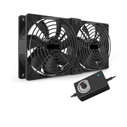 排気ファン, 12cm高速大容量3000 RPMマイニングマシンワークステーションキャビネット12Vファンサーバーケース冷却システムキット 窓ガレージトイレ浴室用(2 Fan)