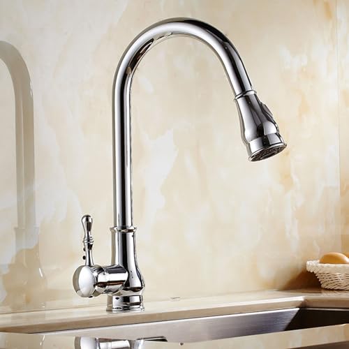 Robinet de cuisine vintage mitigeur chromé avec douchette extractible eau chaude et froide