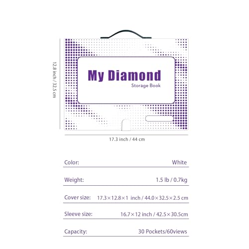 Image of Diamond Art Storage Book with Accessories Painting Storage for Diamond Painting Kits, Tools & Supplies Album 16.2x12inch Art Collection Binder Book A3 Folder 40x30cm(White)