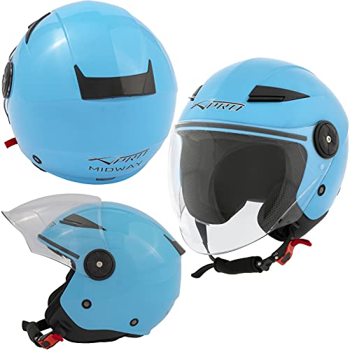 A-Pro City Casco Jet Moto Doppia Visiera ECE 22 Certificato scooter Azzurro M