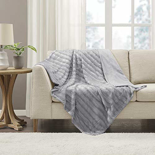 Madison Park Duke Luxury Long Faux Fur Throw Grey 50*60 Premium Soft Cozy Brushed Long Faux Fur For Bed, Coach Or Sofa #TOP2