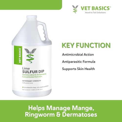 Image of Vet Basics Lime Sulfur Dip - Skin Itch Relief Concentrated Antimicrobial & Antiparasitic Solution for Dogs, Cats, Puppies, Kittens & Horses, Helps Manage Ringworm, Mange, Skin Irritation, 1 Gallon