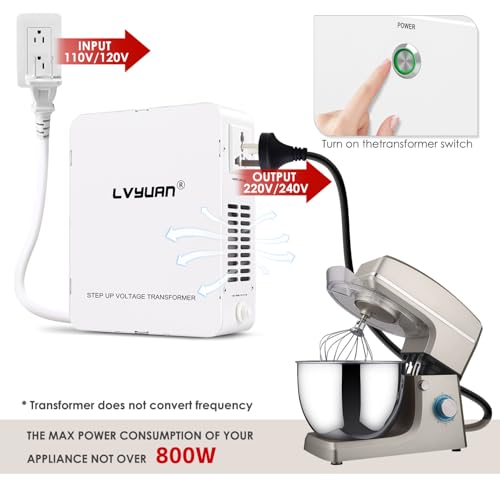 Image of LVYUAN 800W Step Up Transformer 110 /120V to 220 /240V | resettable circuit breaker, compatible EU & Asian appliances for US & Canada use, pure copper toroidal coil, 3-year warranty