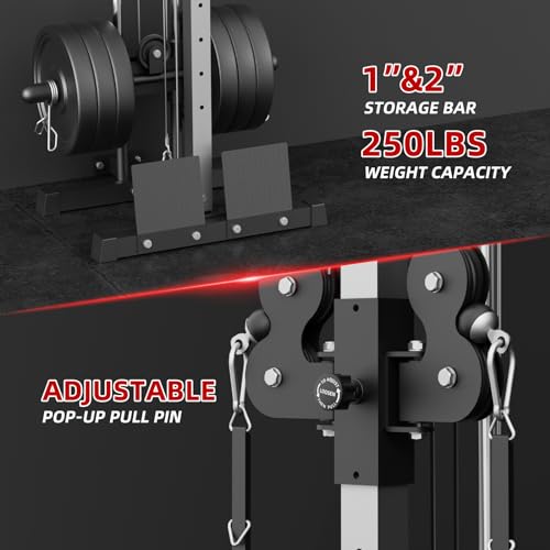 VANSWE Wall Mount Cable Station, 18 Positions Adjustable Dual Pulleys Wall Mounted Cable Machine with Removable Footplate
