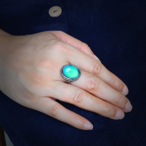 Vintage Style Antique Silver Plating Brass Oval Stone Color Change Mood Ring Size Adjustable4