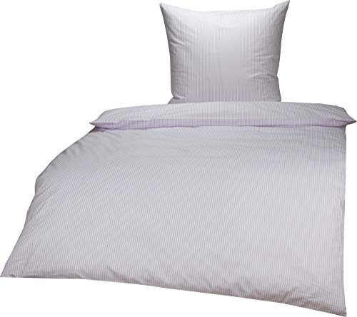 Lorena Mako Batist Bettwäsche Basel Mini Steifen Lila, 155x220 cm + 80x80cm, 100% Baumwolle