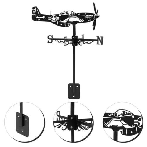 Black Metal Art Weathervane Airplane Style Wind Direction Indicator Outdoors Decorations for Garden Roof Yard Building Wind Vane (Aircraft E)