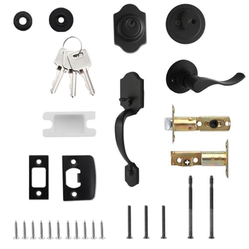 玄関ドアノブとデッドボルトセット | 防犯玄関ドアロックセット デッドボルト付き,ホームガーデンセキュリティ用品 玄関入口 室外庭バルコニー - バスルームハウスパティオ中庭用