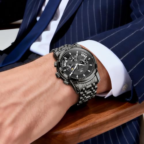 Image of OLEVS Watch for Men Classic Business Dress Analog Quartz Stainless Steel Waterproof Luminous Date Diamond Men Silver Watch