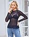 Zeagoo Mesh Long Sleeve Tops for Women Sheer Undershirt Sexy Going Out Shirts Black Fall Blouse L
