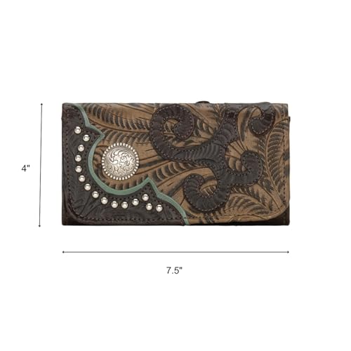 American West Women's Hand Tooled Tri-Fold Wallet - 8950282 One Size3