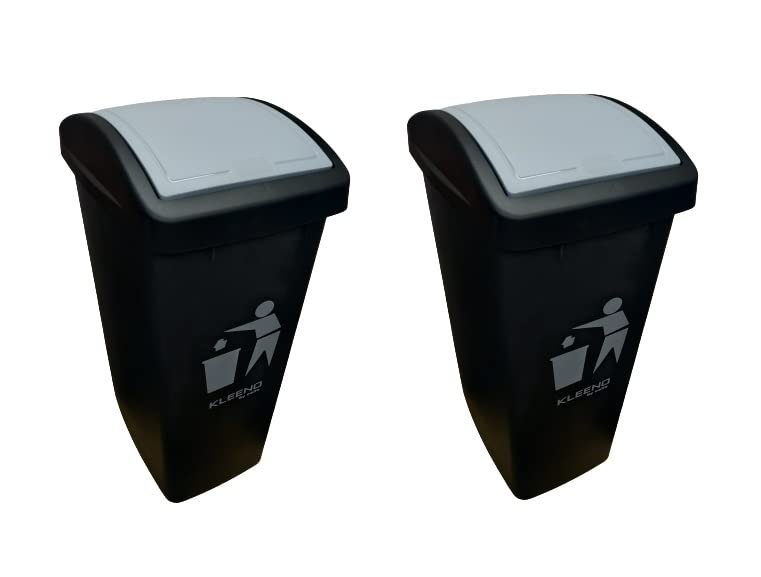 Image of CELLO Plastic Swing-Lid Garbage Dustbin 48 Ltr, Grey /Grey - Combo Pack of 2