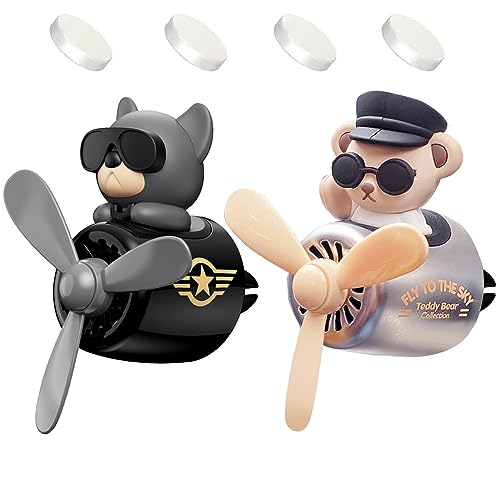 Image of 2 Pcs Pilot Car Air Freshener, Cute Duck Car Vent Clip Air Freshener Automotive Air Outlet Fan Diffuser, Automotive Interiors Vent Decoration (Dog+Bear)