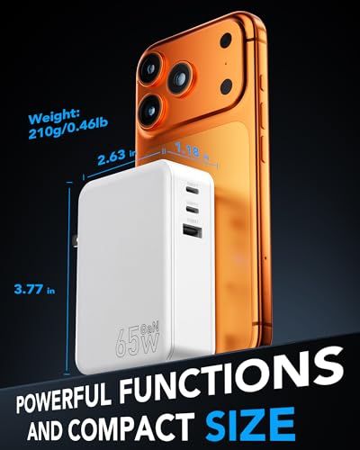 5 in 1 USB C Einziehbares Ladegerät 65W 3 Port Netzteil Schnellladegerät mit Einziehbarem Kabel,GaN Mehrere Geräte Retratable Charger für MacBook Pro/Air,iPhone 17-8 Serie,Galaxy,iPad,Laptop,Pixel