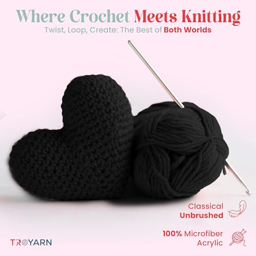 Image of TROYARN Summer (4- Skeins Pack) Silk Effect Hand Knitting Yarn Crochet Art Lace Craft 100% Microfiber Acrylic 4x100 gr (4x383 yds) (105060 - Black)