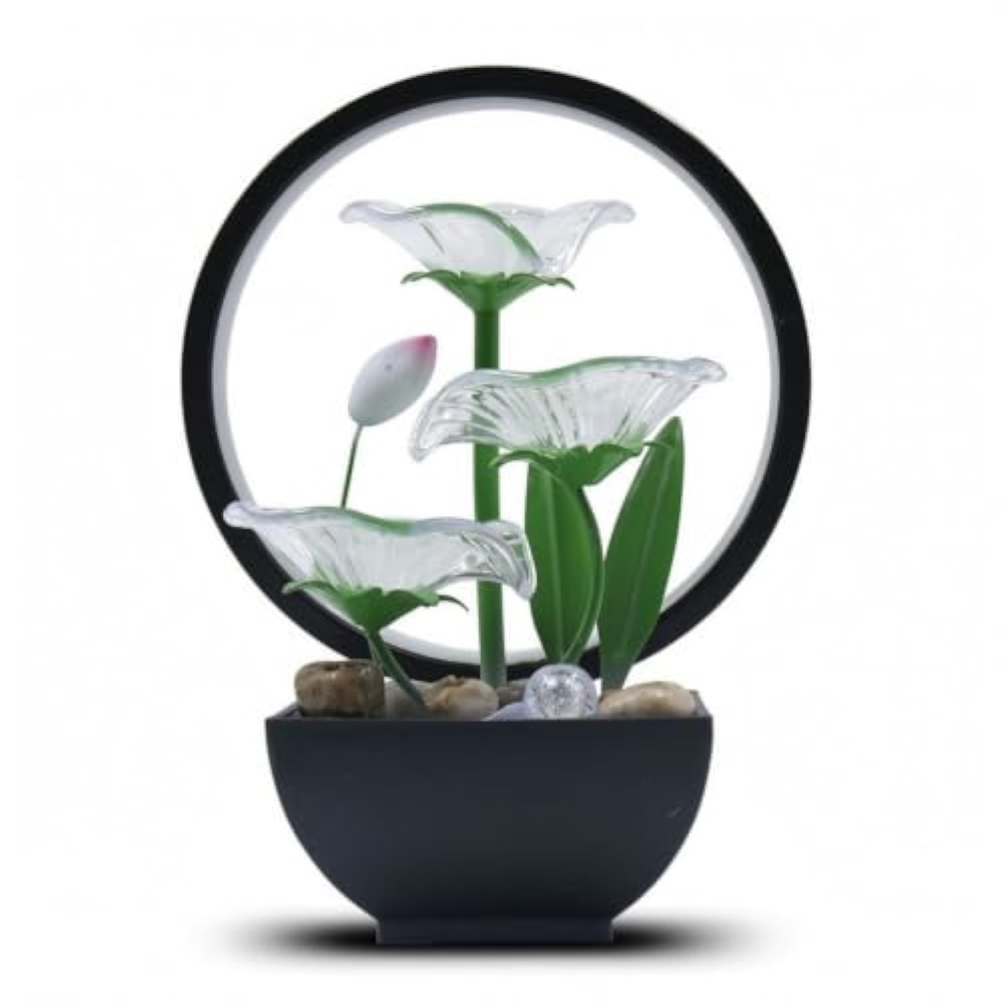 Decorative Lotus Water Fountain with USB Light Ring