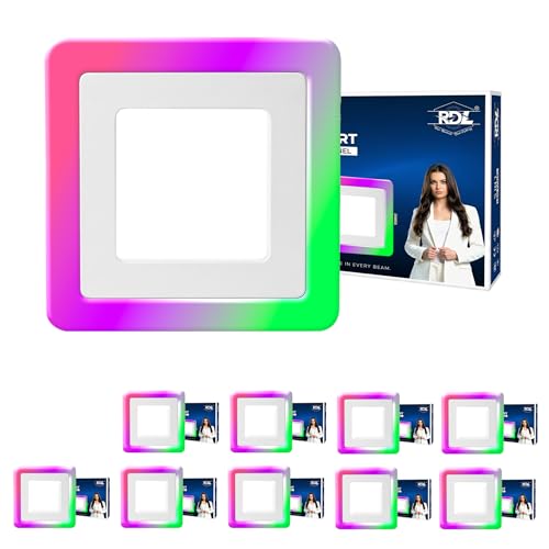 Image of RDL15W Watts (6+3,Plastic) White+Pgb Double Color, Square Shape Led Surface Ceiling Panel Light, Multicolor (Pack of 10,Plastic)